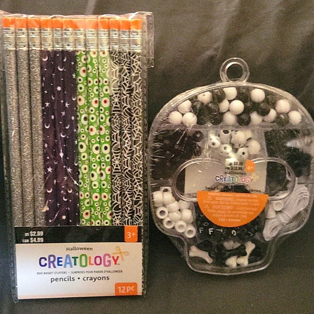 Halloween Pencil and Bead Set - White, Black, and Multicolor.